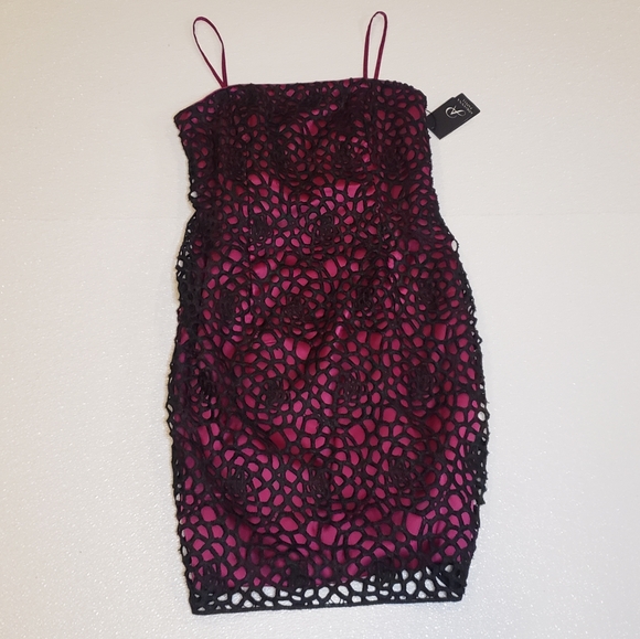 Adrianna Papell Black Purple Crochet Floral Lace  Formal Cocktail Dress - Picture 3 of 3